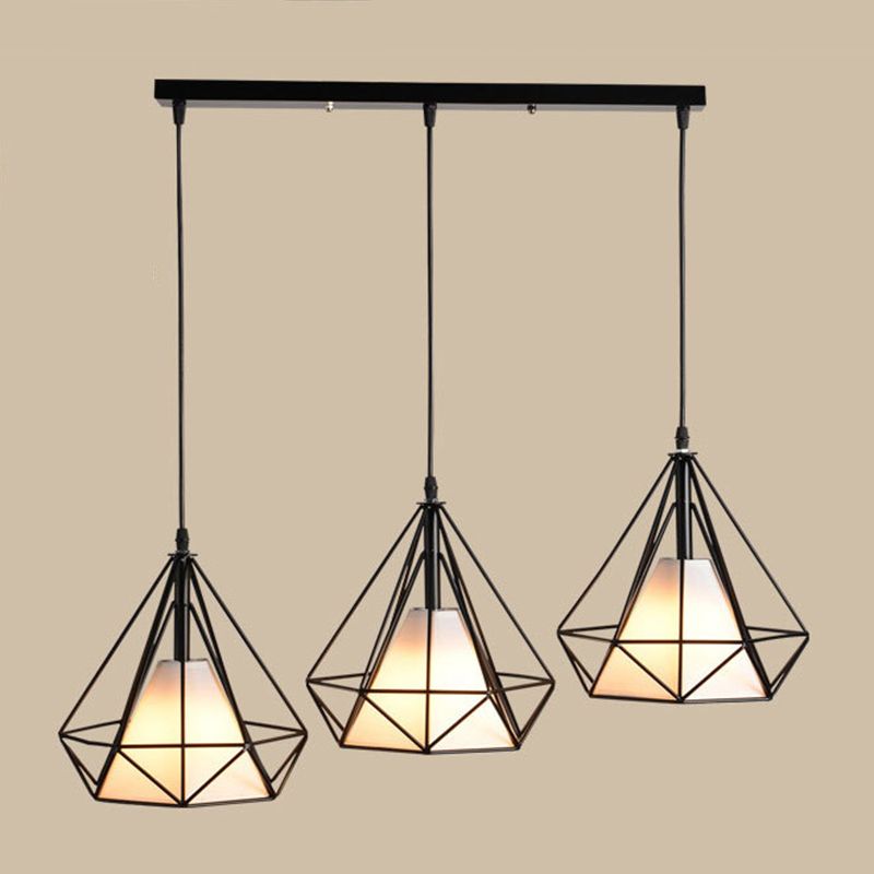 3 Lights Diamond Pendant Industrial Metal Ceiling Pendant with Hanging Cord for Restaurant