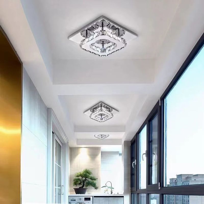 Crystal Square Flush Mount Lights Contemporary Style 1 Light Flush Ceiling Lights