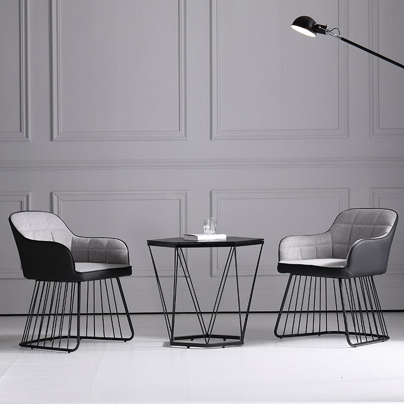 Industrial Metal Base Dining Chair Upholstered Dining Arm Chair