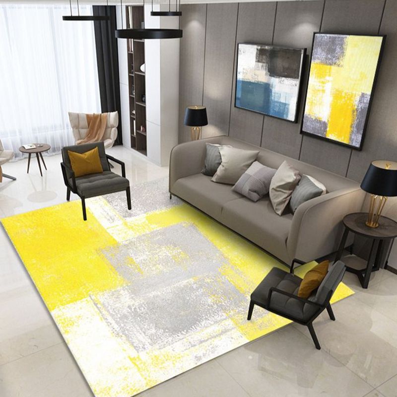 Simple Indoor Room Area Rug Orange Abstract Carpet Polyester Non-Split Rug