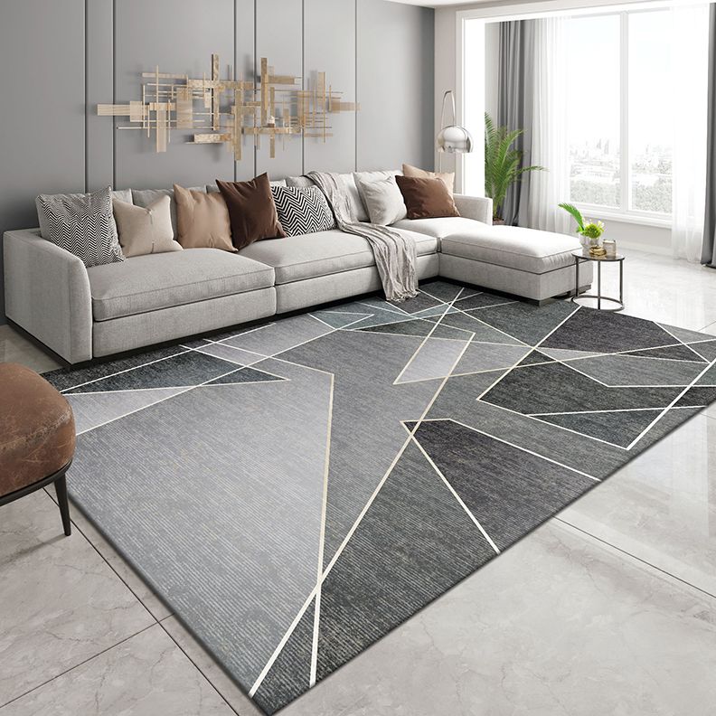 Stylish Grey Area Rug Modern Polyester Area Carpet Geometric Pattern Stain Resistant Rug for Bedroom
