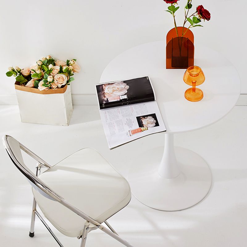Mesa de comedor redonda moderna de metal, mesa interior con tapa de madera y base de tulipán