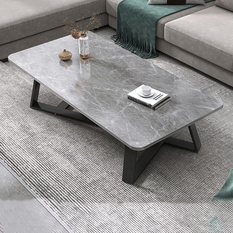 18"H Contemporary Coffee Table Stone Rectangle Cocktail Table
