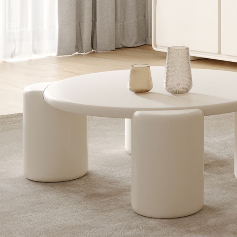 Contemporary White Round Wooden Coffee Table with 4 Legs Cocktail Table