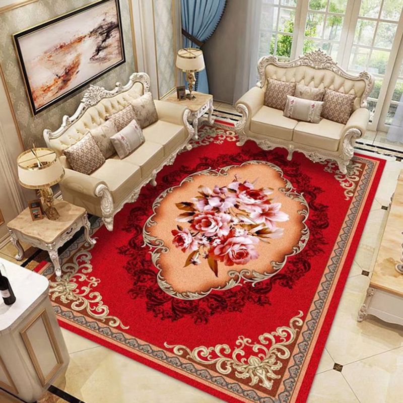 Victorian Floral Pattern Indoor Rug Polyester Carpet Stain Resistant Area Carpet for Home Decoration