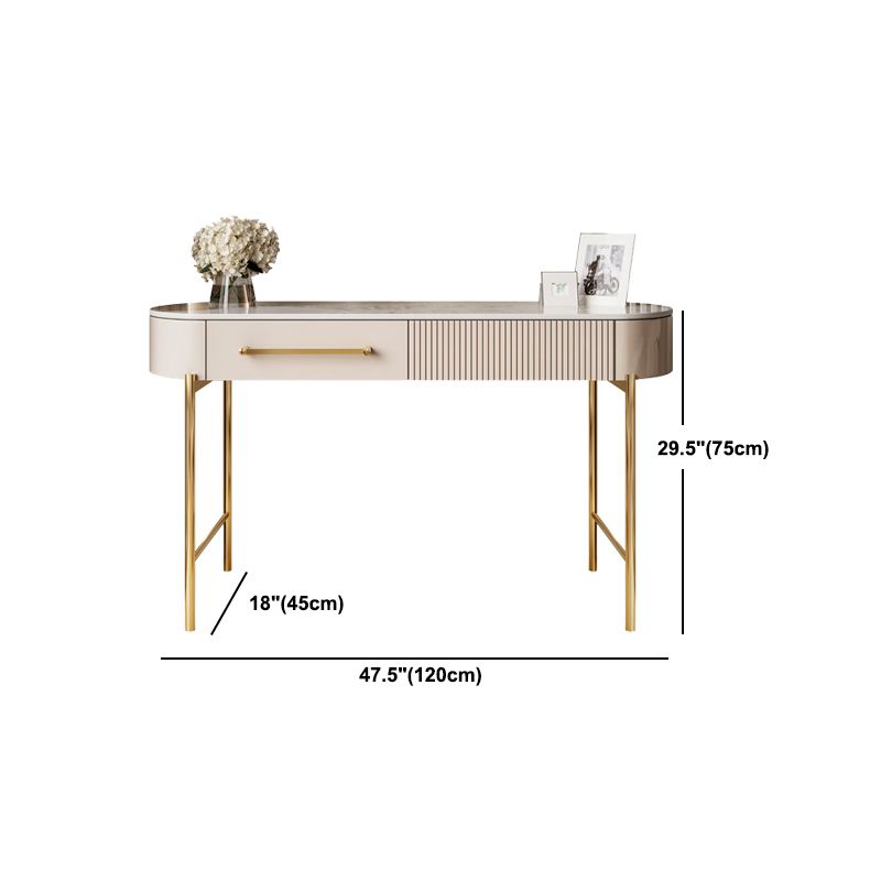 Luxurious Metal Vanity Set with Padded Stool in Beige Vanity