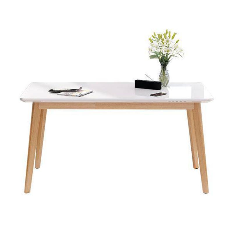Glass Top Dining Table Modern Dining Table with 4 Solid Wood Legs