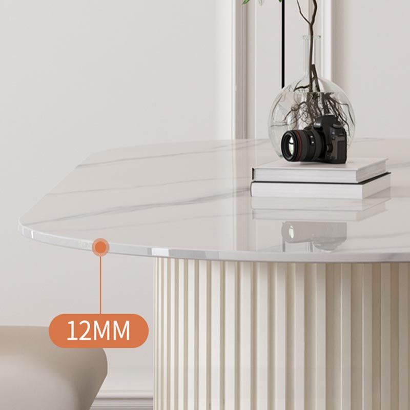 Metal Contemporary White Dining Table Marble Top Table with Double Pedestal