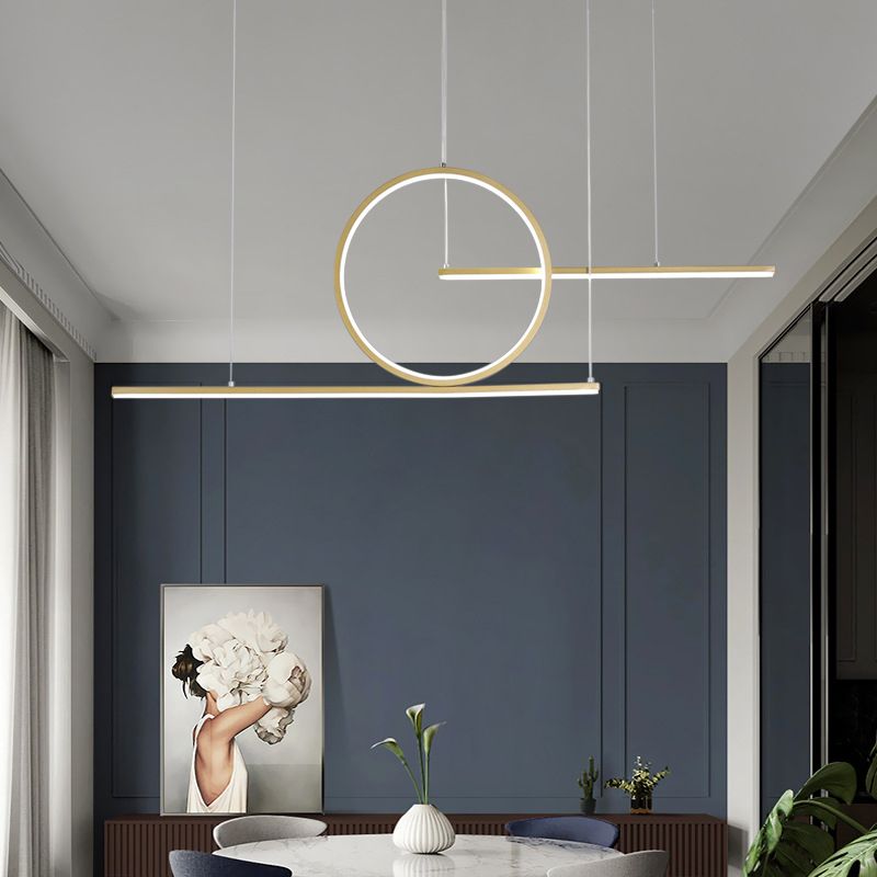 Modern Geometric Line Art LED Pendant Metal Kitchen Landscape Hanging Island Light in Black/Gold, Warm/White Light