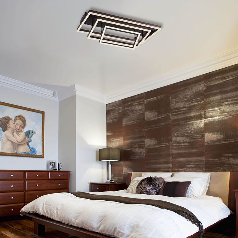 Modern Simple Rectangle Semi Flush Light Metallic Brown Semi Flush Mount Lighting in Warm/White/Neutral