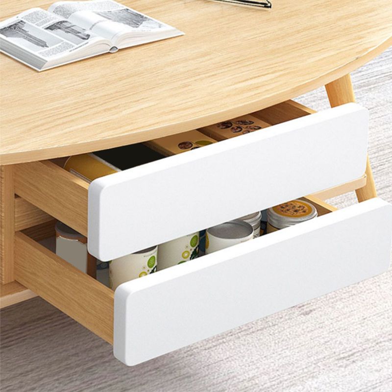 Contemporary Wooden Coffee Table 4 Legs Cocktail Table with Shelf