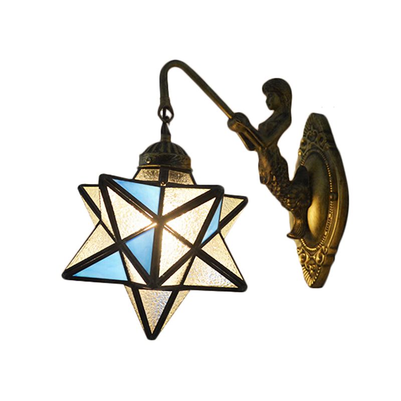 Star Wall Mounted Light 1 Head Blue and Clear Dimple Glass Mediterranean Sconce Lighting