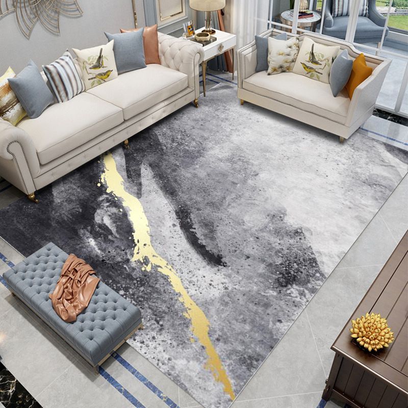 Modern Rug Gray Polyester Abstract Graphic Rug Stain Resistant Rug for Living Room