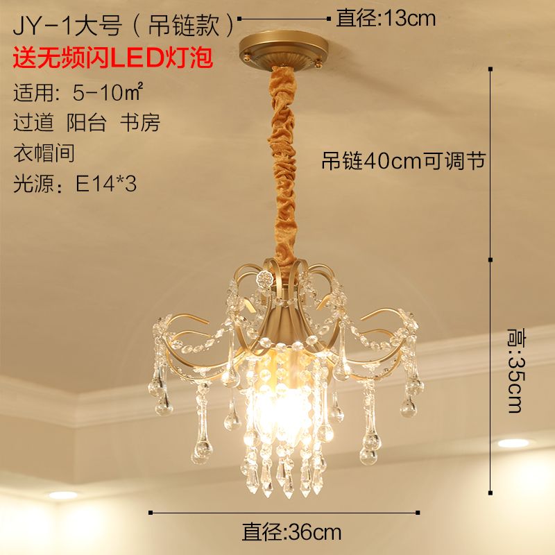 Brass 3 Bulbs Chandelier Light Fixture Traditional Metal Curved Pendant Lamp with Crystal Draping