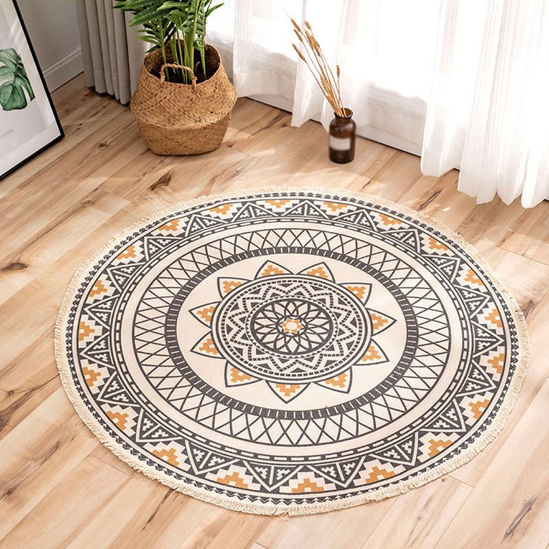 Moroccan Tribal Flower Pattern Rug Multicolor Flax Rug Non-Slip Pet Friendly Washable Area Rug for Bedroom