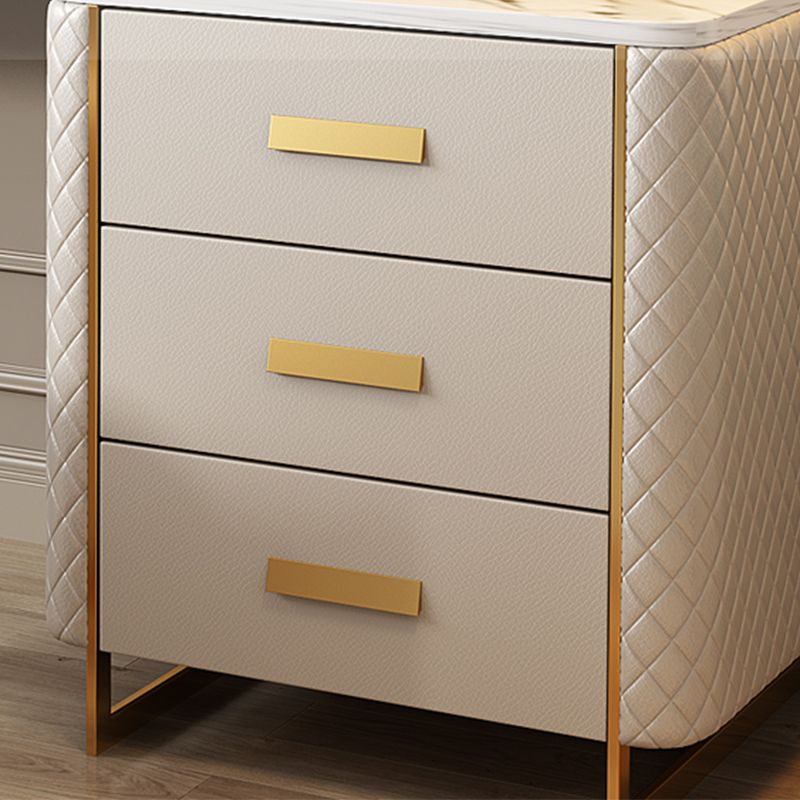 wood and Faux Leather Glam Makeup Counter Beige Make-up Vanity