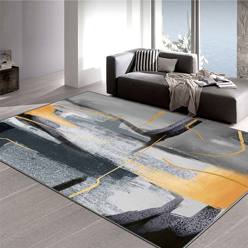 Modern Rug Funky Gray Tone Abstract Print Carpet Polyester Stain Resistant Area Rug for Living Room
