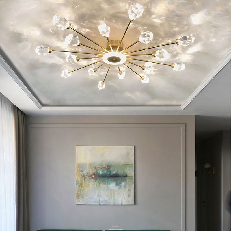 Contemporary Tapered Flush Light Fixture Crystal Flush Mount Ceiling Fixture in Gold