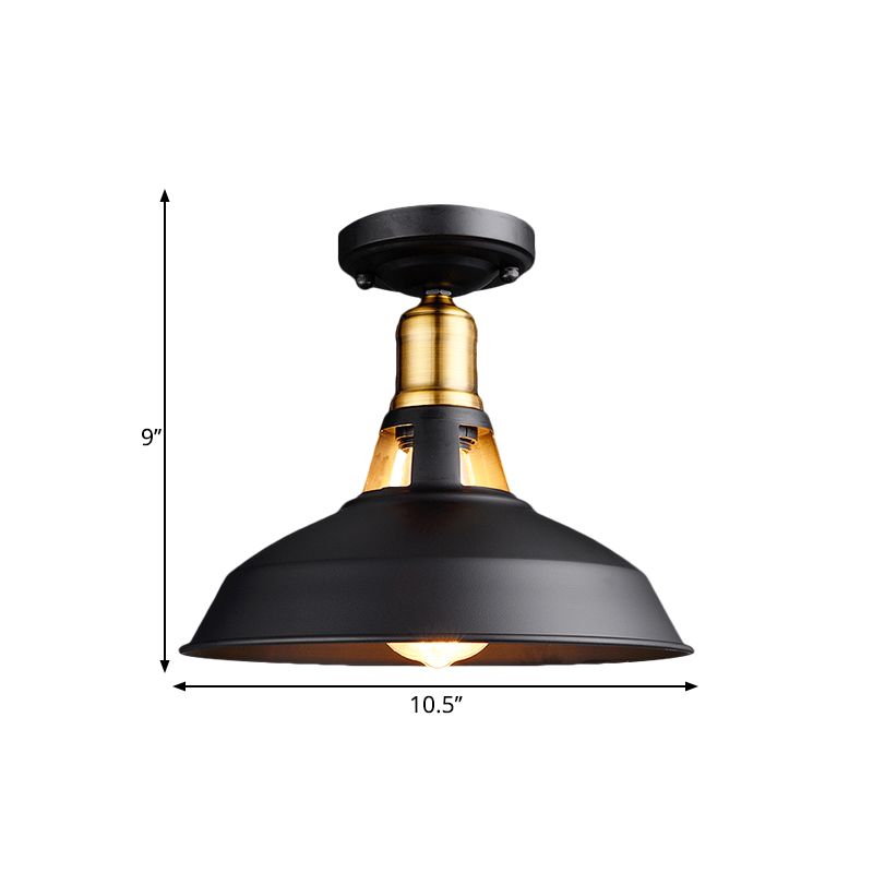 Plafonnier de grange rétro élégant, 1 lumière en métal, luminaire Semi-affleurant en noir/blanc pour Foyer