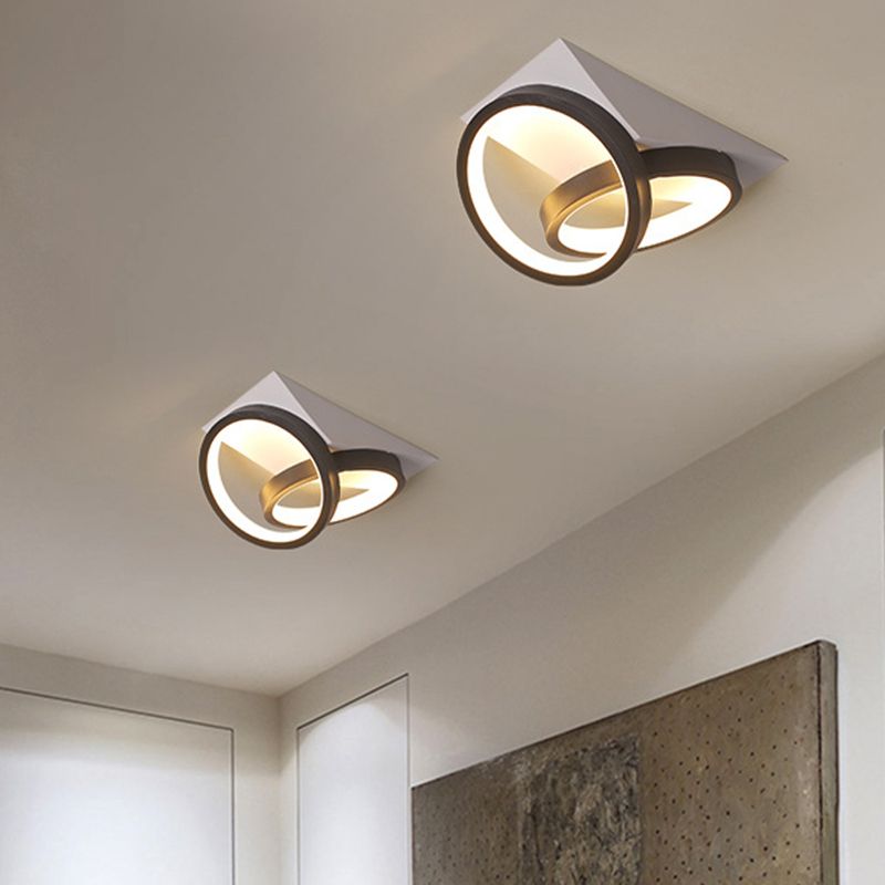 Lámpara semi empotrada LED negra modernista con anillos metálicos para montaje en techo en luz blanca/cálida