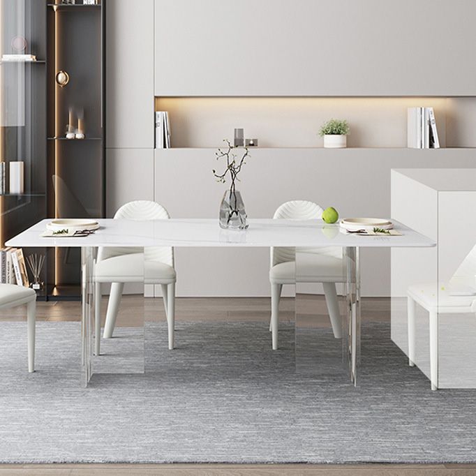 Medieval Modern Stone Dining Table Double Pedestal Rectangle Table for Dining Room