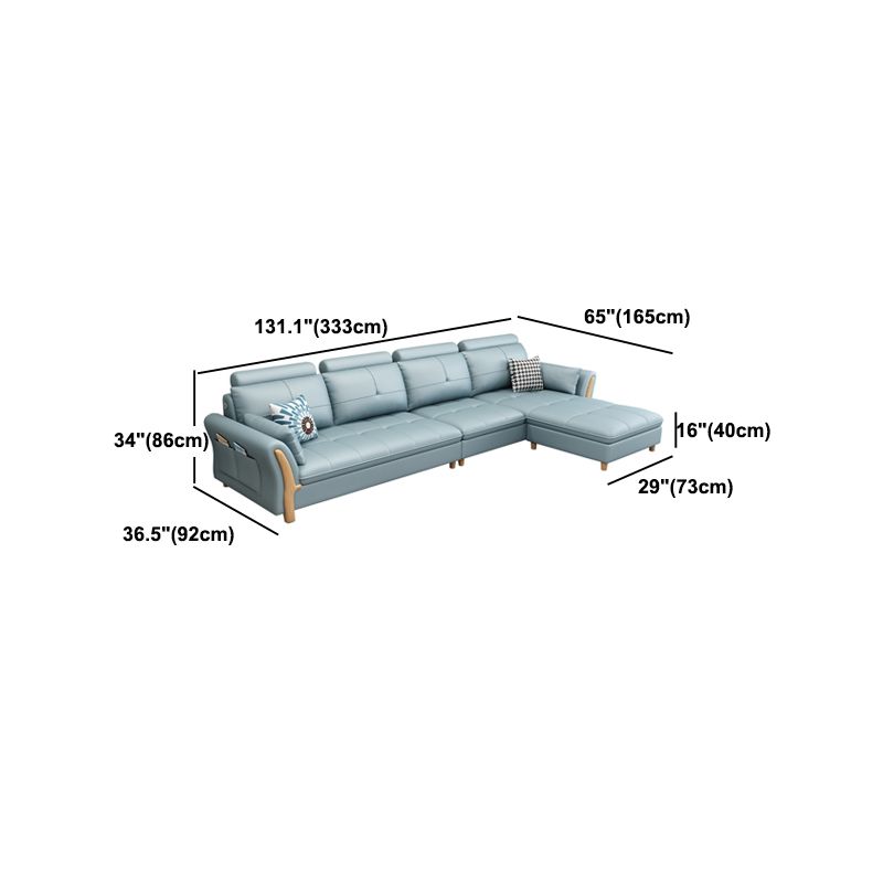 Flared Arm Sectional with Adjustable Headrest and Pocket Storage for Living Room