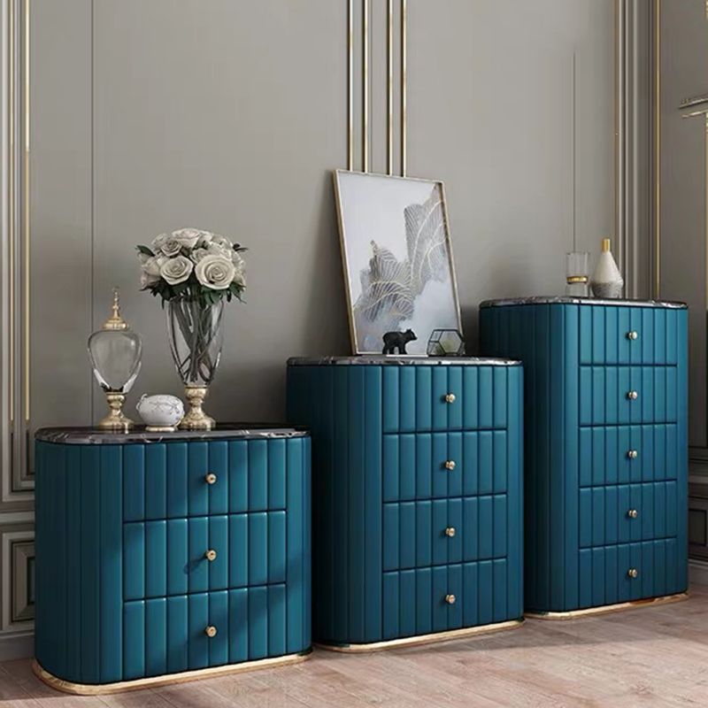 Glam Stone Bedroom Storage Chest Vertical Chest in Blue with Drawers