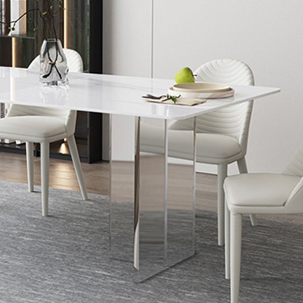 Modern White Dining Table Rectangle Sintered Stone Dining Table with Acrylic Legs