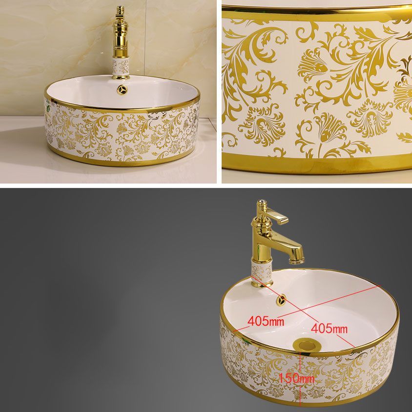 Glam Vessel Lavatory Sink Oval Porcelain with Faucet Vessel Sink