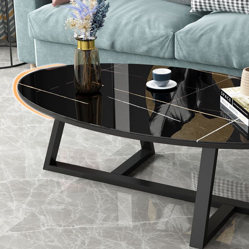 Glam Single Oval Coffee Table Cross Legs Coffee Cocktail Table