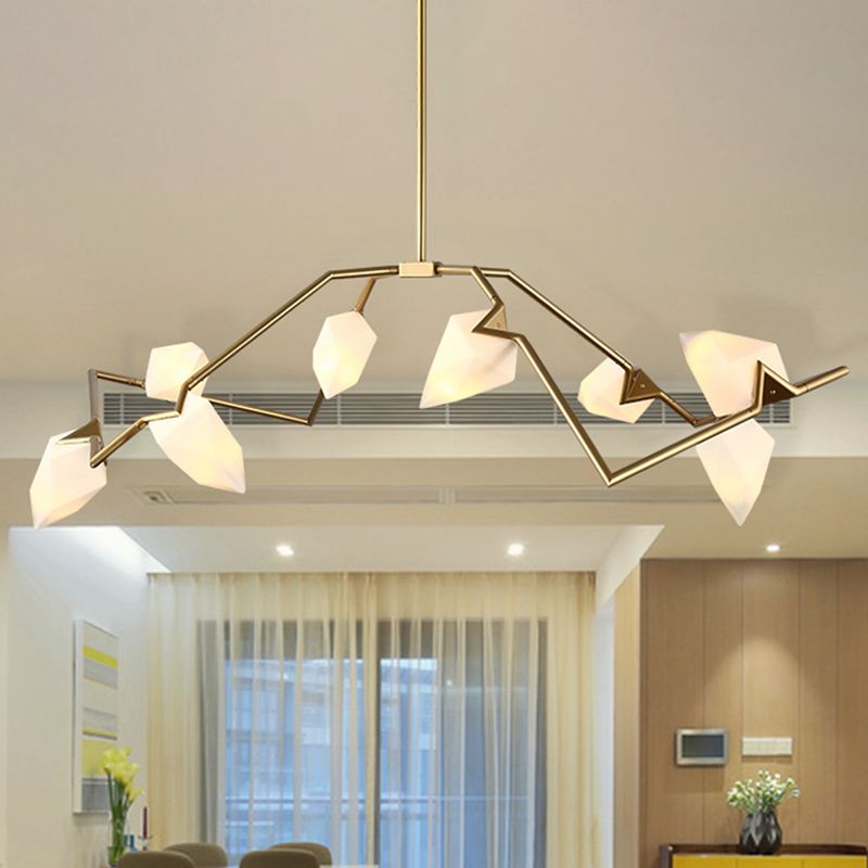 Tree Branch Ceiling Suspension Lamp Modern Milk Glass 5/8 Bulbs Dining Room Hanging Light Fixture in Black/Gold