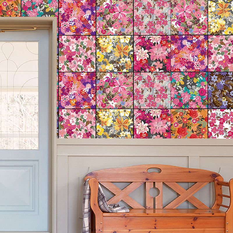 Pastoral Flowers Stick Wallpapers in Rose Red Countryside Wall Covering for Accent Wall