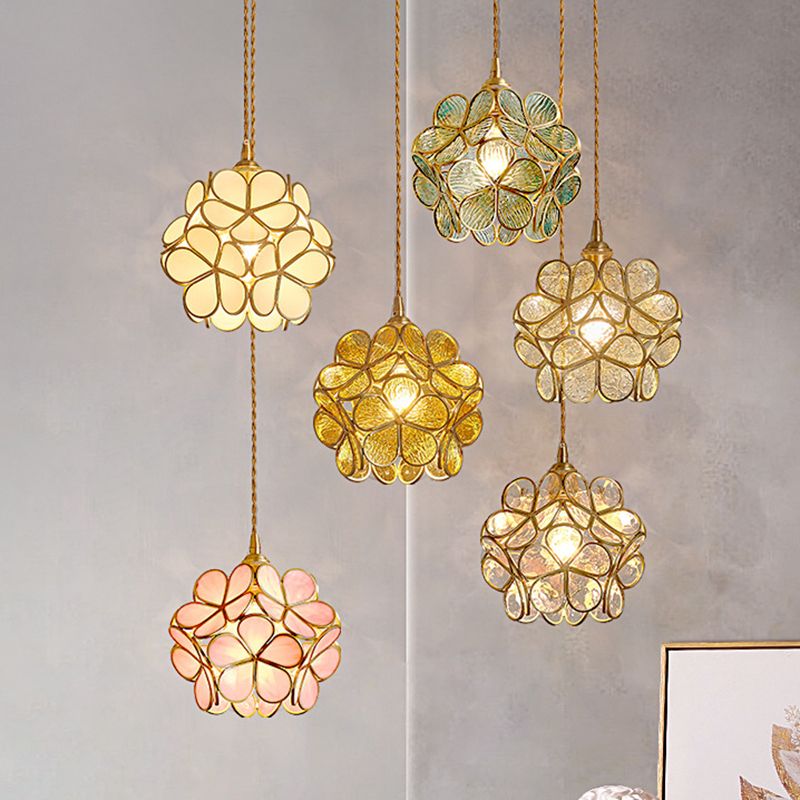 Petal Glass Ceiling Light Fixture 1-Light Vintage Pendant Light for Bedroom