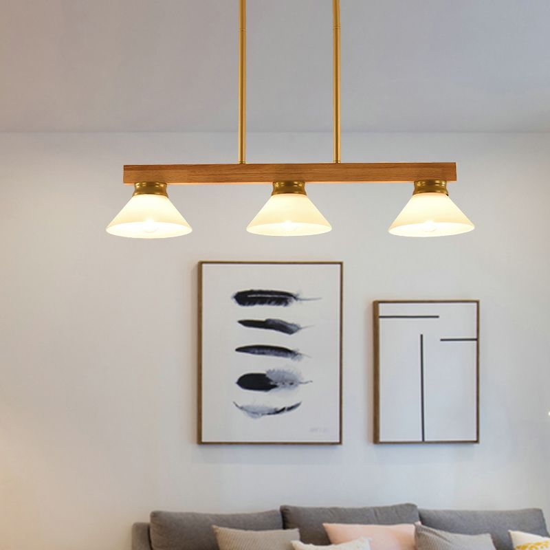 Linea Isola Light Light Contemporary Wood 3 Heads Sala da pranzo Kit lampada sospesa con asta oro/nero