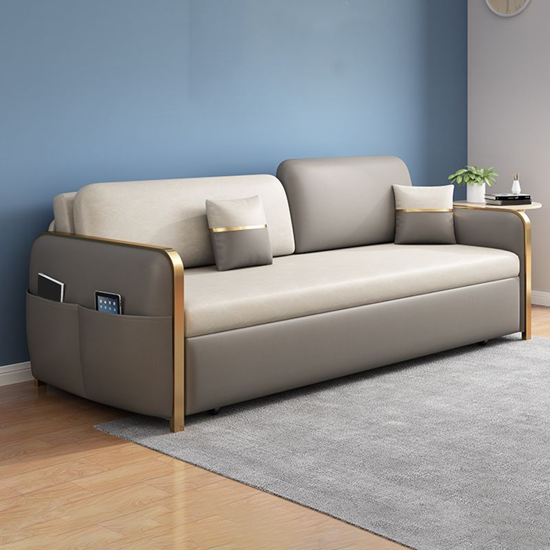 Modern 33.4" H Faux Leather Square Arm Sofa Bed For Living Room