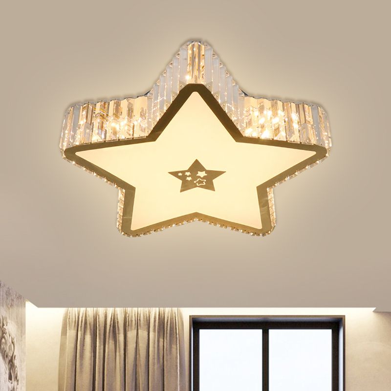 Star Sleeping Room Ceiling Lamp Modern Clear Crystal Prisms LED Gold Flush Mount Lighting