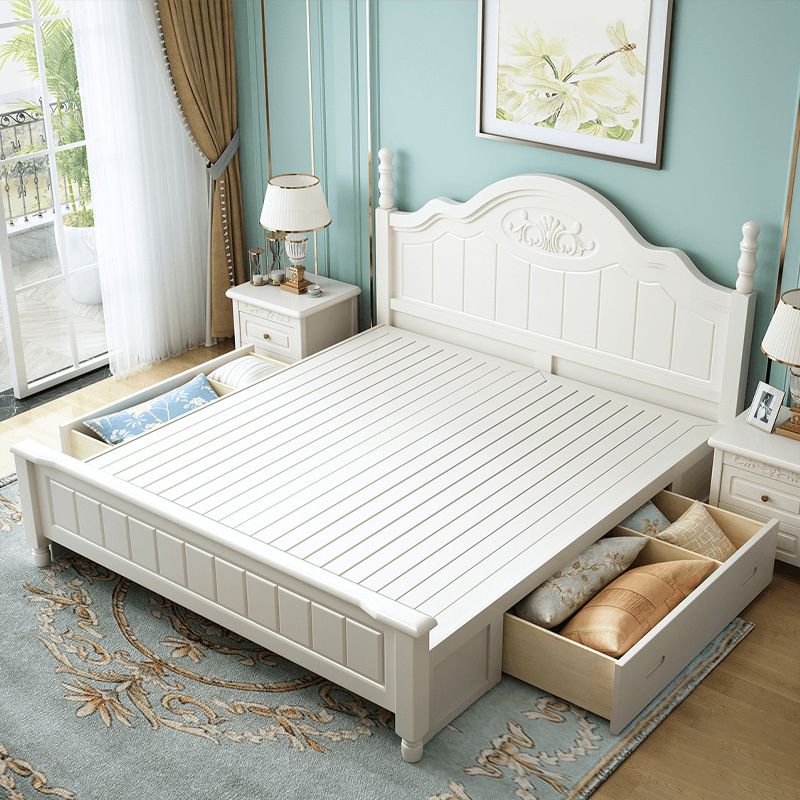 French Country Standard Bed Rubberwood and Pine Wood Panel Bed White