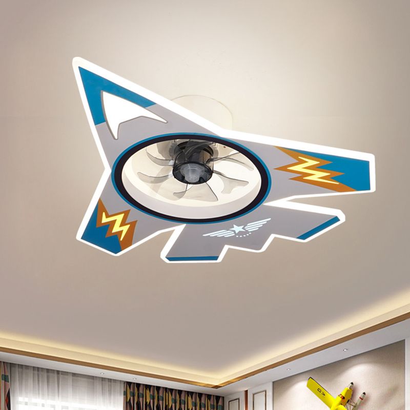 Cartoon vliegtuigvormige LED -plafondventilator Acryl Kinderkinderen Slaapkamer Semi -spoeling Mount verlichting