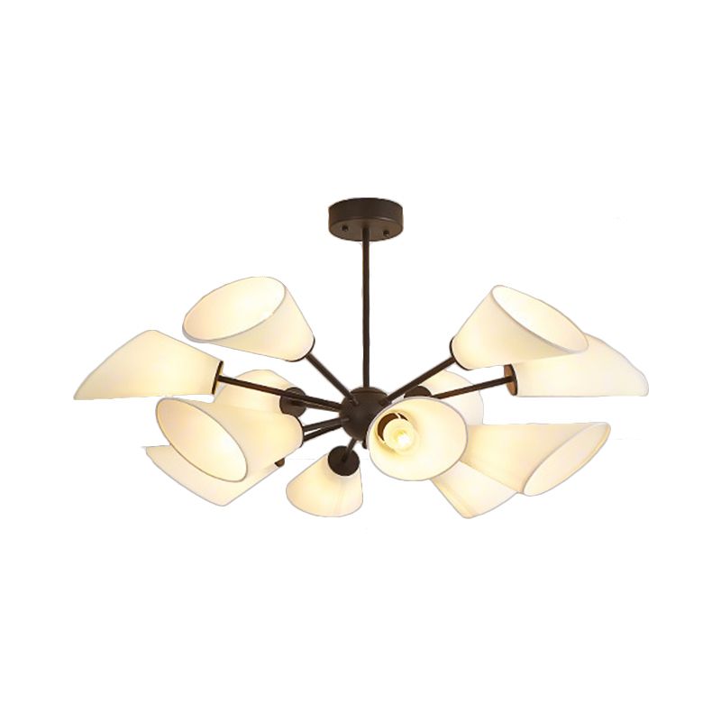 Metal Sputnik Chandelier Lamp Contemporary Multi Lights Gold/Black Led Hanging Pendant Light with White Fabric Cone Shade