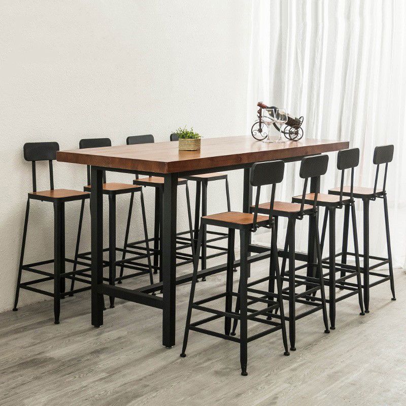 Industrial 1/2/9 Pieces Solid Wood Bar Table Set Rectangular Counter Set for Home Use