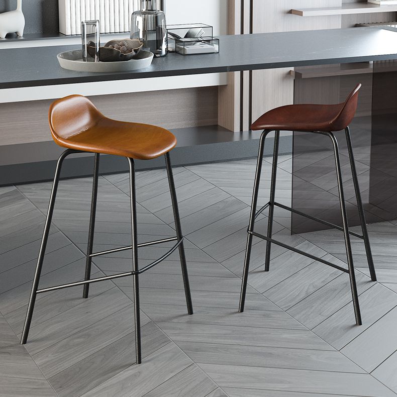 Contemporary Faux Leather Bucket Bar Stools with Black Metal Base