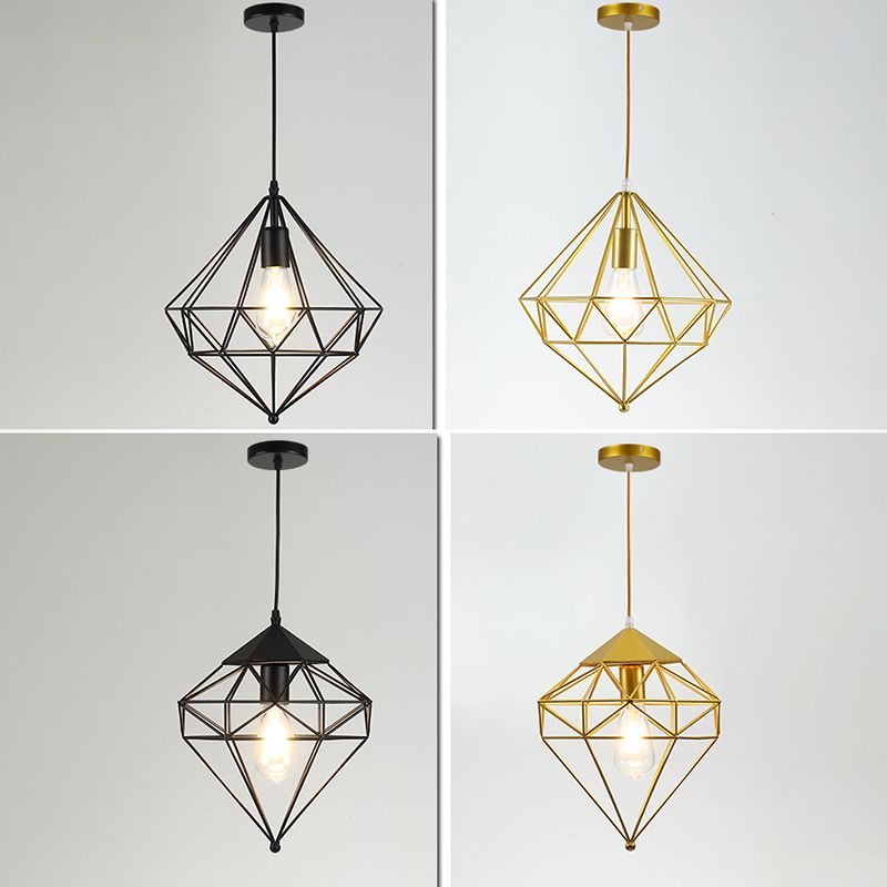 Iron Wire Cage Shade Pendant Lamp Loft Style 1 Head Restaurant Hanging Light Fixture