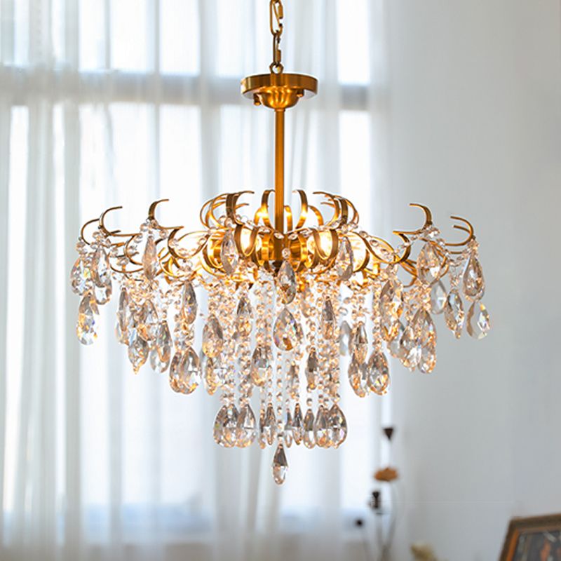 Traditional Chandelier Light Fixtures Multi-Head Crystal Suspension Pendant Lamps
