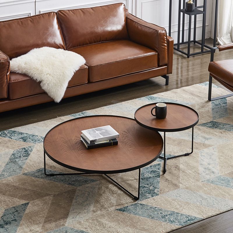 Modern Style Slate/wood Top Metal Iron Base Round Coffee Table