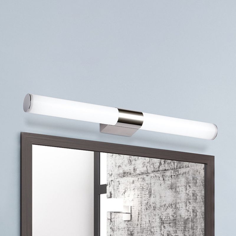 Acryl cilinder ijdelheid muurlicht modern stijlvol 16 "/18" w led wandmontage licht in zilver over spiegel, warm/wit licht