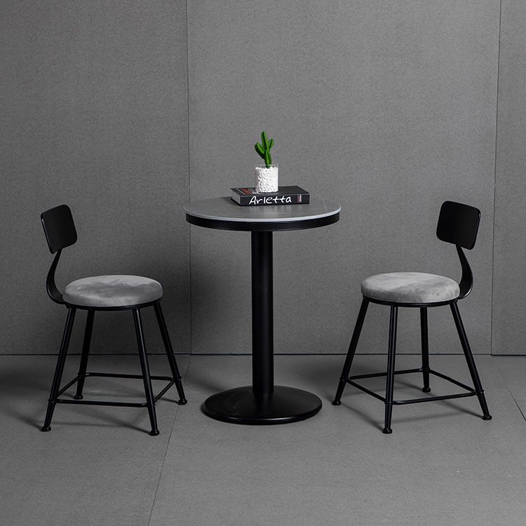1/3 Pieces Industrial Iron Bar Table Set Round Bistro Set with Grey Stone Top