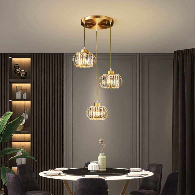 Brass Globe Pendant Light Modern Style Crystal Hanging Ceiling Lantern for Diner