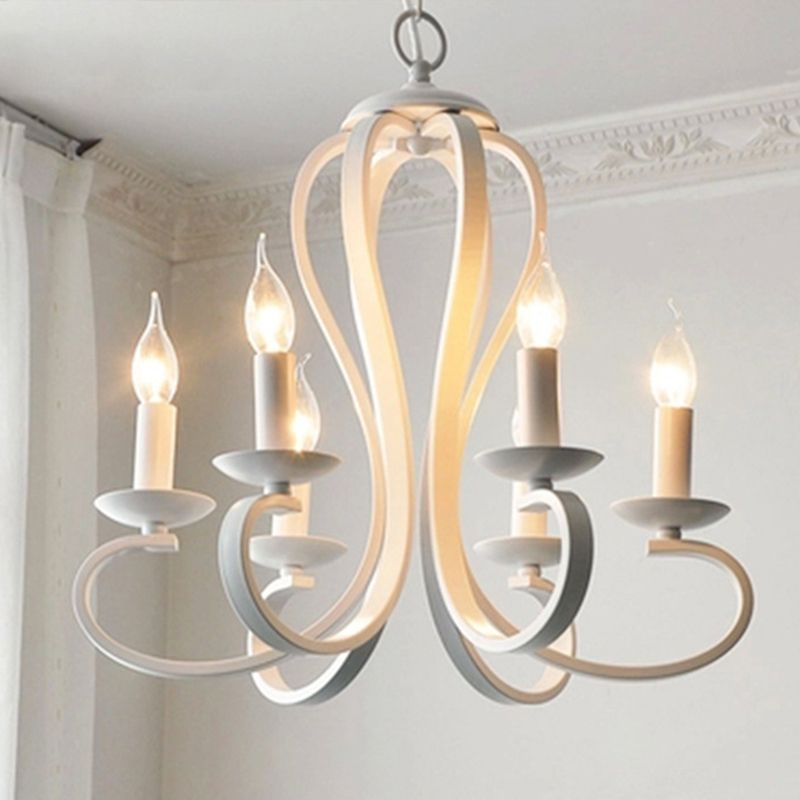 Traditional Metal Hanging Chandelier Light Swirled Arm 6 Light Candle Ceiling Chandelier for Living Room