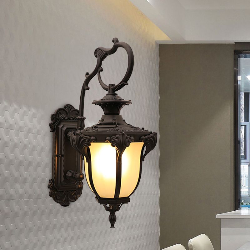 Rustic Acorn Shaped Wall Mount Lighting 1 Head Frosted Glass Wall Lamp Sconce in Black/Red for Courtyard