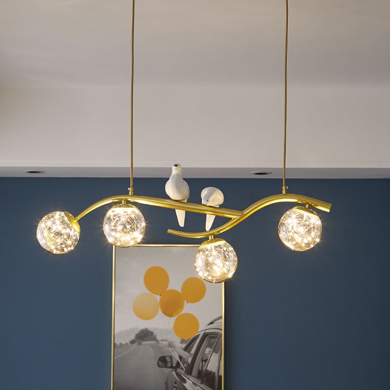 4 Light Sphere Island Light Fixture Contemporary Glass Island Chandelier in Gold